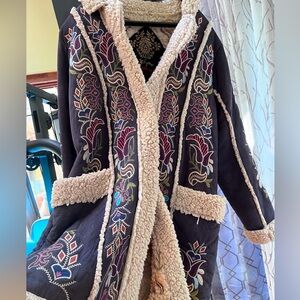 Johnny Was Sherpa jacket. Embroidered warm cozy colorful